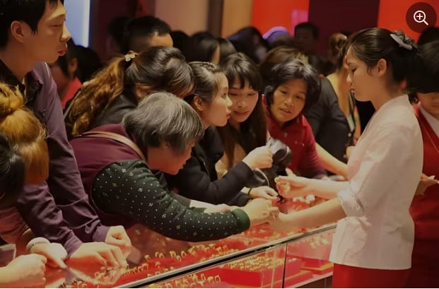 Tổng lượng vàng tiêu thụ của Trung Quốc trong quý I/2025 đạt 290,492 tấn. Ảnh: Baidu.