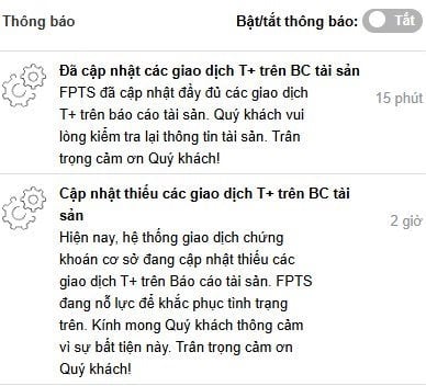 Thông báo được gửi tới tài khoản chứng khoán nhà đầu tư mở tại FPTS.