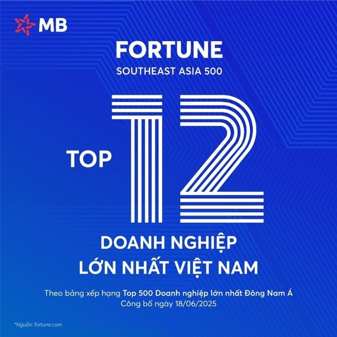 MB đạt Top 12 Doanh nghiệp lớn nhất Việt Nam theo Fortune Southeast Asia 500.