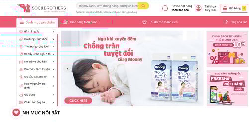 Website của Công ty Cổ phần Thế giới tuổi thơ SNB chuyên bán các mặt hàng của Nhật, Hàn.