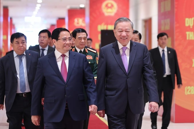 Tổng Bí thư Tô Lâm, Thủ tướng Phạm Minh Chính và các đại biểu dự Lễ kỷ niệm 80 năm thành lập Chính phủ nước Cộng hòa xã hội chủ nghĩa Việt Nam ngày 20/8/2025. (Ảnh VGP)