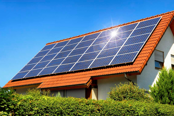Hình ảnh một hệ thống điện mặt trời mái nhà.