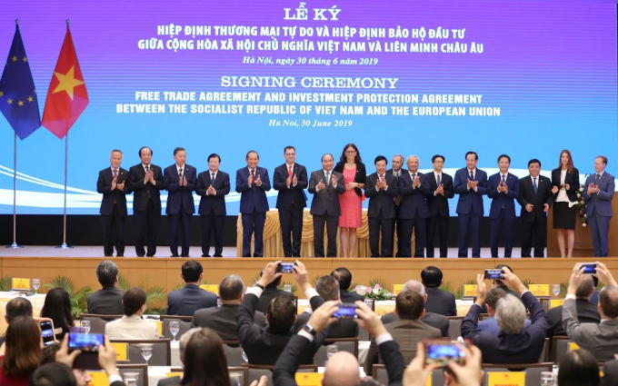 Hình ảnh tại buổi lễ ký kết hiệp định EVFTA vào năm 2019.
