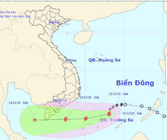 Bán kính gió mạnh từ cấp 6, giật từ cấp 8 trở lên khoảng 100km tính từ tâm bão.