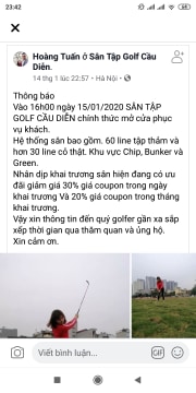 Hoạt động của sân tập golf Cầu Diễn được quảng cáo trên mạng xã hội Facebook