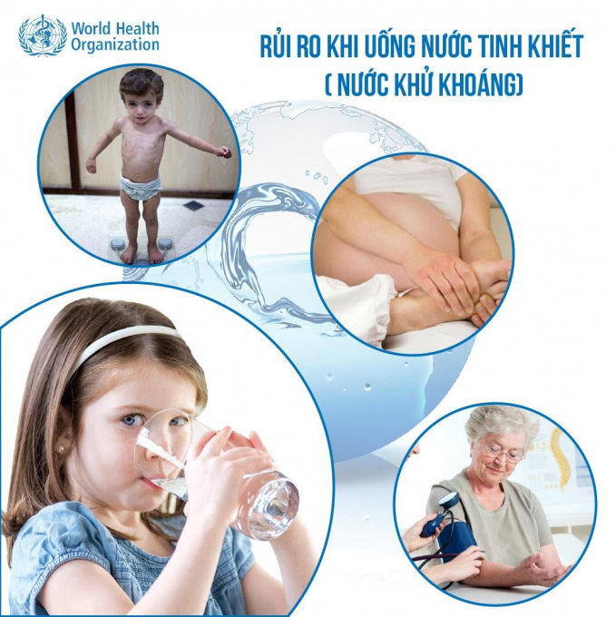 Nước tinh khiết, nước khử khoáng không có lợi cho sức khỏe nhất là sử dụng trong thời gian lâu dài