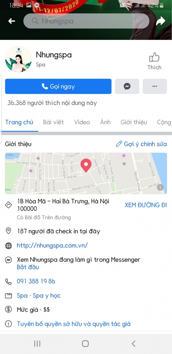 Fanpage Nhung Spa trên Facebook