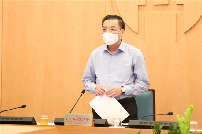 Chủ tịch UBND TP Hà Nội Chu Ngọc Anh phát biểu tại cuộc họp.