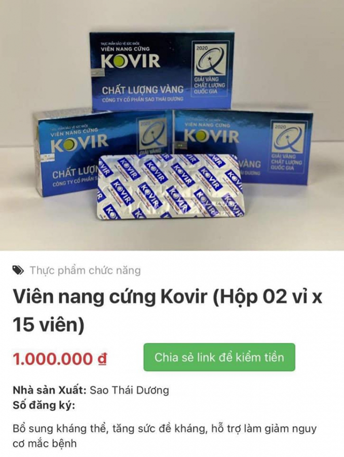 Viên nang Kovir của Công ty Sao Thái Dương tăng giá chóng mặt những ngày gần đây