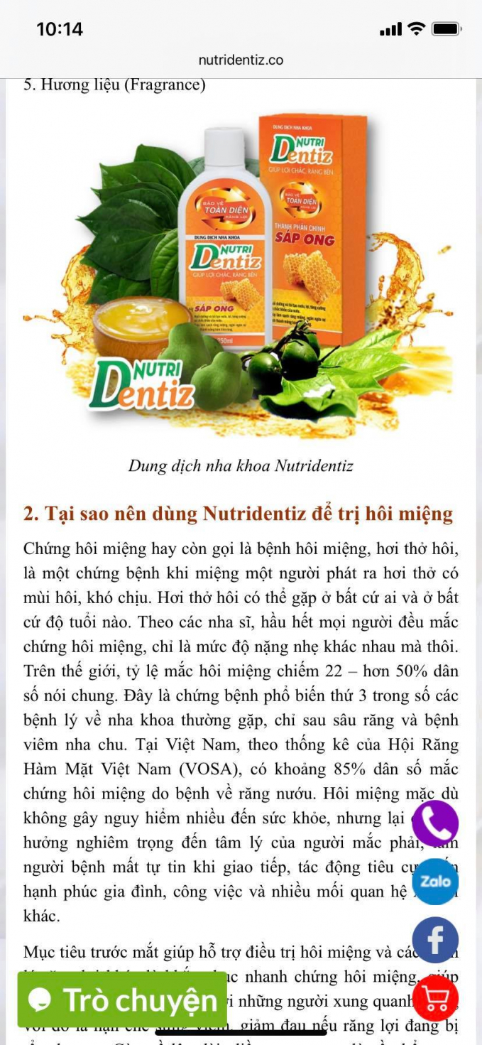 Sản phẩm dung dịch nha Nutridentiz chỉ là mỹ phẩm, nước súc miệng có công dụng làm sạch, làm thơm, khử mùi hôi, làm dịu mát miệng khi bị viêm quanh răng...