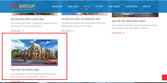 Dự án KĐT Phong Nam được đăng tải trong trang web của Công ty CP Đầu tư Đà Nẵng- Miền Trung.