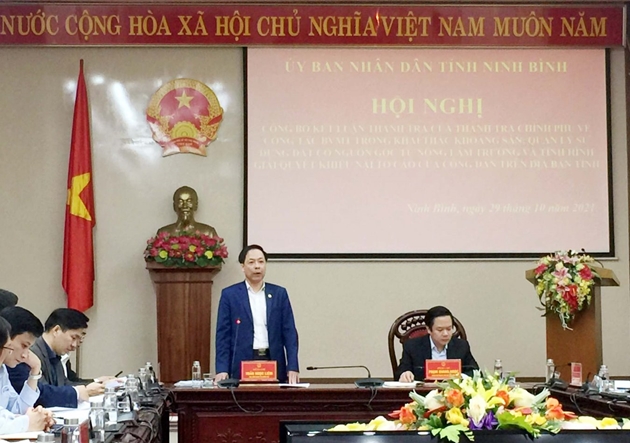 Phó Tổng Thanh tra Trần Ngọc Liêm phát biểu tại buổi công bố kết luận thanh tra tại Ninh Bình. (Ảnh: PH)