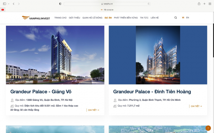 Dự án căn hộ cao cấp Grandeur Palace - Đinh Tiên Hoàng được giới thiệu trên trang web chính thức của Công ty CP Đầu tư Văn Phú Invest.