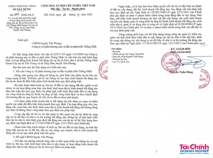 Văn bản số: 943/SXD-QLN của Sở Xây dựng tỉnh Bắc Ninh