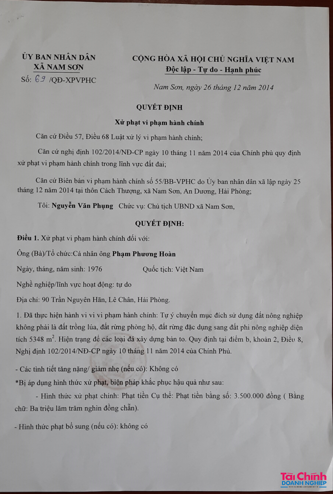 Mặc dù bị UBND xã Nam Sơn thanh tra vi phạm về mục đích sử dụng đất và yêu cầu nộp phạt từ năm 2014 nhưng đến nay Cty Việt Hà vẫn không thực hiện.