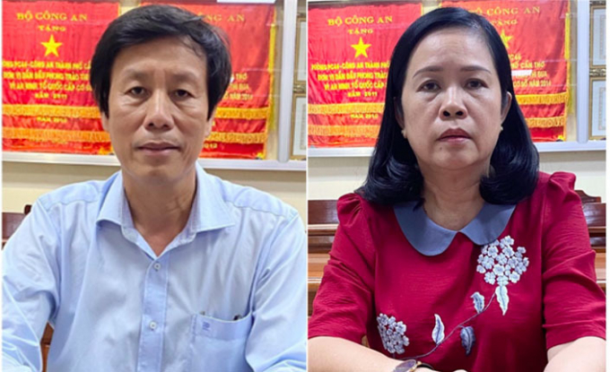 Giám đốc Sở Y tế TP Cần Thơ Cao Minh Chu (trái) và bà Bùi Thị Lệ Phi, nguyên Giám đốc Sở (phải). Ảnh: Bộ Công an