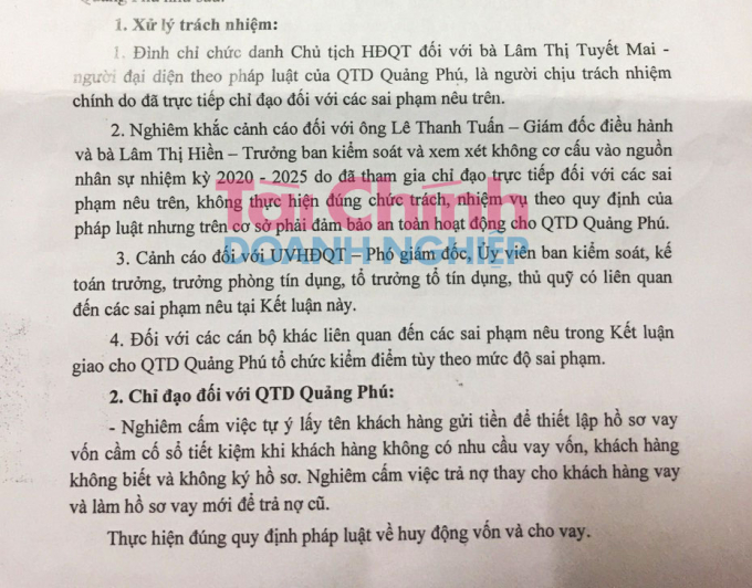 Được biết, hiện tại hồ sơ về hành vi giả mạo chữ ký, lập giả hồ sơ tại QTD Quảng Phú Cơ quan điều tra Công an tỉnh Thanh Hóa đang vào cuộc điều tra làm rõ.