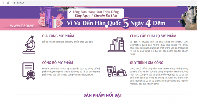 Công ty cổ phần mỹ phẩm Hani quảng cáo lừa dối khách hàng trên trang web của mình