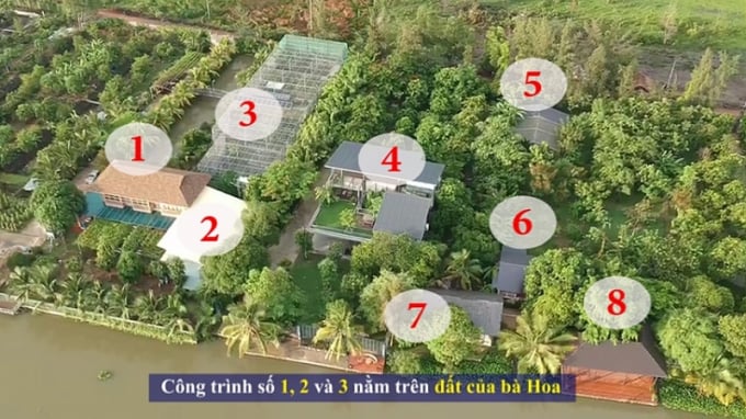 Khu nhà vườn 0,9ha của bà Hoa, vợ Bí thư tỉnh Bình Dương nhìn từ trên cao cho thấy có nhiều công trình xây dựng (Hình chụp đầu tháng 6/2020).