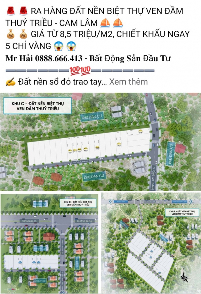 Hàng loạt khu phân lô bán nền tại xã Cam Hải Tây, huyện Cam Lâm đang chào bán cho khách hàng.