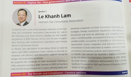 ông Lê Khánh Lâm – UVBCH VTCA sẽ trình bày tham luận “Việt Nam ứng phó với thách thức thuế phát sinh từ kinh tế kỹ thuật số” tại Hội nghị.