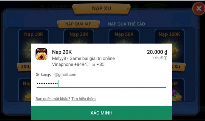 Thanh toán cho game bài đổi thưởng trên Google