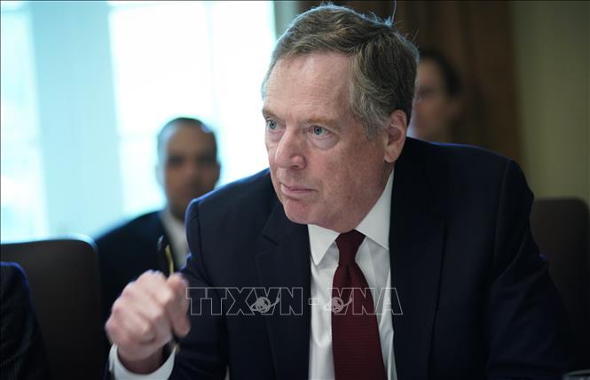 Đại diện thương mại Mỹ Robert Lighthizer trong cuộc họp nội các ở Washington DC., Mỹ ngày 16/8/2018. Ảnh: AFP/ TTXVN