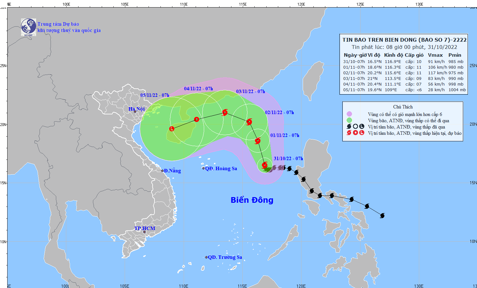 Bão số 7 giật cấp 12 cách Hoàng Sa khoảng 580km