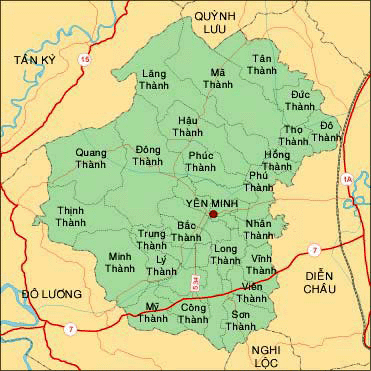 Bản đồ địa giới huyện Yên Thành, Nghệ An.