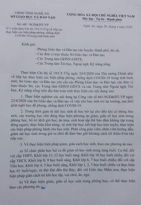 Sở Giáo dục và Đào tạo Nghệ An cũng đã có văn bản hướng dẫn chi tiết về thực hiện các tiêu chí an toàn ở các trường học.