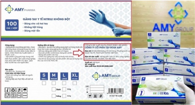 Hình ảnh mẫu nhãn sản phẩm găng tay y tế đang được Công ty Amy sản xuất và lưu hành
