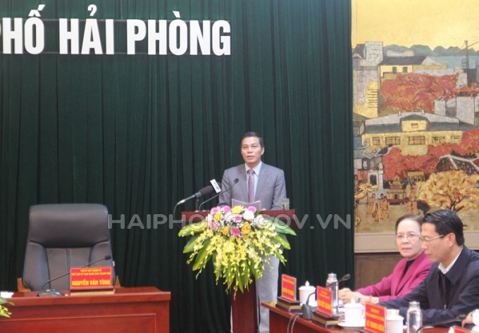 Chủ tịch UBND TP. Hải Phòng Nguyễn Văn Tùng phát biểu tại Hội nghị.
