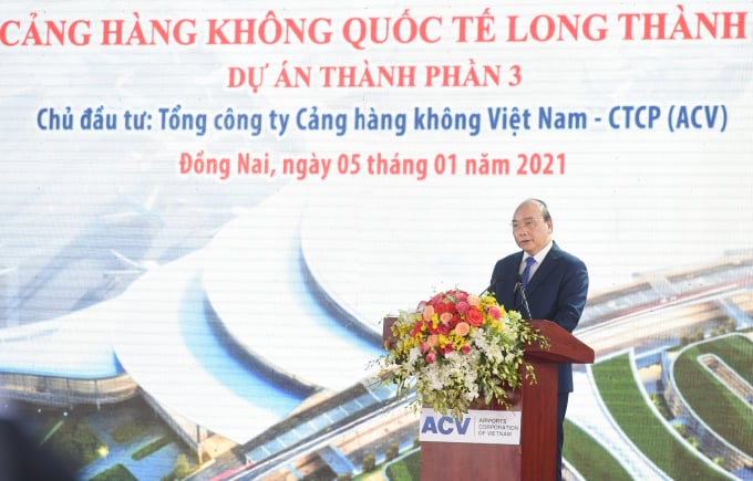 Thủ tướng Chính phủ phát biểu tại Lễ khởi công Sân bay Long Thành. (Ảnh: VGP)