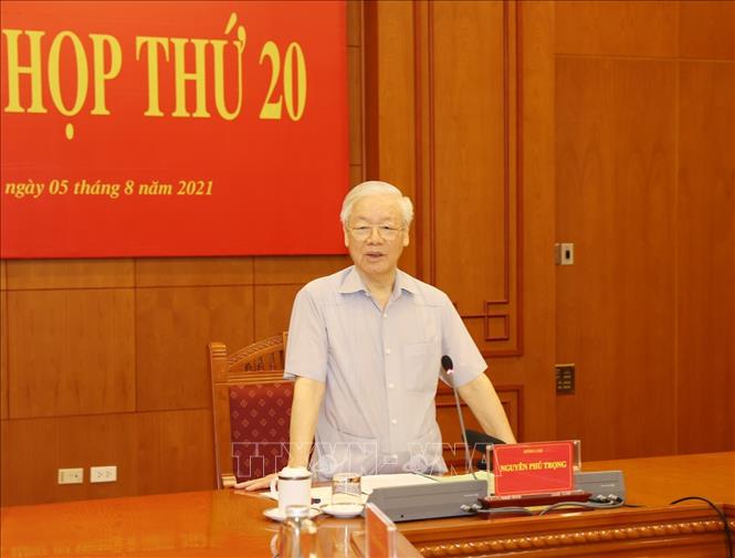 Tổng Bí thư Nguyễn Phú Trọng chủ trì phiên họp lần thứ 20 Ban Chỉ đạo Trung ương về phòng chống tham nhũng. (Ảnh: TTXVN)