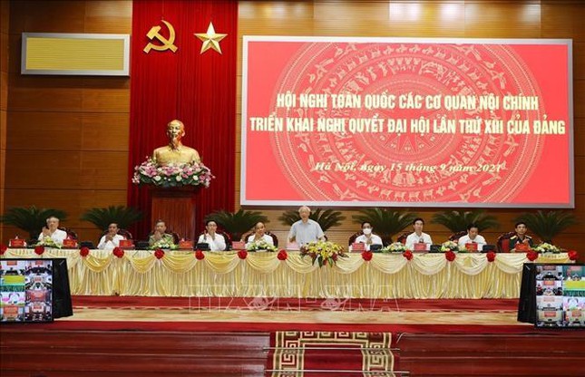 Tổng Bí thư Nguyễn Phú Trọng tham dự Hội nghị Toàn quốc các cơ quan nội chính. (Ảnh: TTXVN)