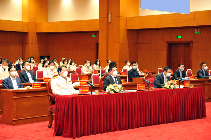 Bộ trưởng Bộ Tài chính Hồ Đức Phớc; Thứ trưởng thường trực Bộ Tài chính Trần Xuân Hà; Tổng cục trưởng Tổng cục Thuế Cao Anh Tuấn tham dự Hội nghị Tổng kết.