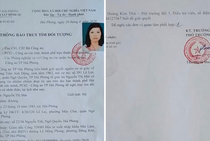 Thông báo truy tìm đối tượng Nguyễn Thị Mai.