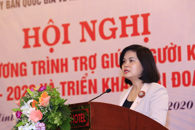 Phó Cục trưởng Cục bảo trợ xã hội - Bộ Lao động - Thương binh và Xã hội Phạm Thị Hải Hà phát biểu tại Hội nghị Tổng kết Đề án 1019 và triển khai giai đoạn 2020-2030.