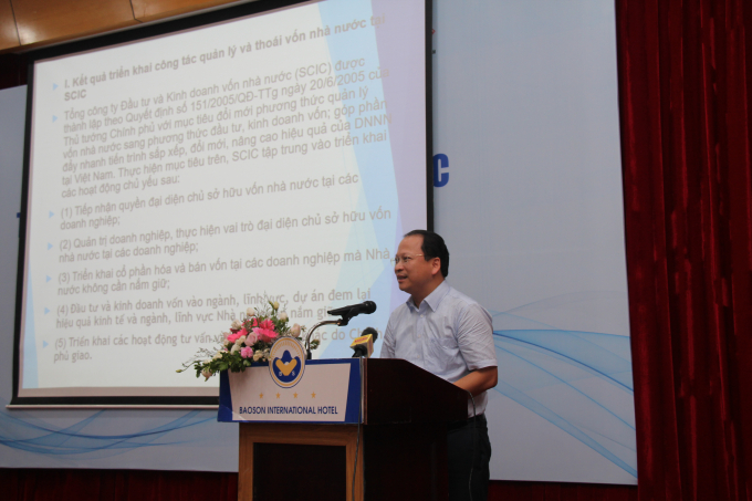 Ông Trần Nguyên Nam, Phó ban phụ trách Ban Kế hoạch tổng hợp SCIC tham luận tại diễn đàn.