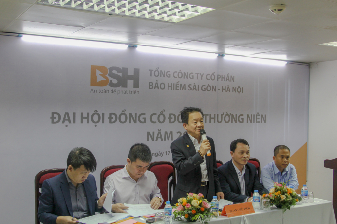 Ông Đỗ Quang Hiển – Chủ tịch HĐQT Tổng Công ty cổ phần Bảo hiểm Sài Gòn – Hà Nội (BSH) phát biểu tại đại hội.