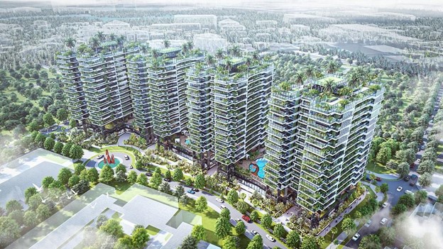 Một dự án của Sunshine Homes tại khu vực quận Long Biên với giải pháp xanh mặt đứng vô cùng ấn tượng.