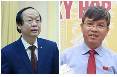 Thứ trưởng Bộ Tài nguyên và Môi trường Võ Tuấn Nhân (ảnh trái); Phó Chủ tịch UBND tỉnh Kiên Giang Nguyễn Lưu Trung.