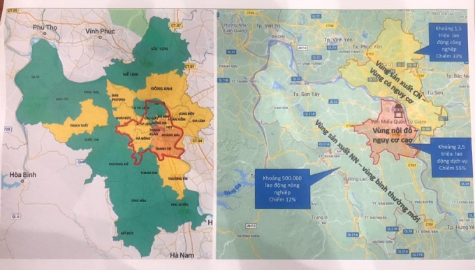Sơ đồ phương án phân vùng phòng, chống dịch Covid-19 thành phố Hà Nội thực hiện từ ngày 6/9 đến ngày 21/9.