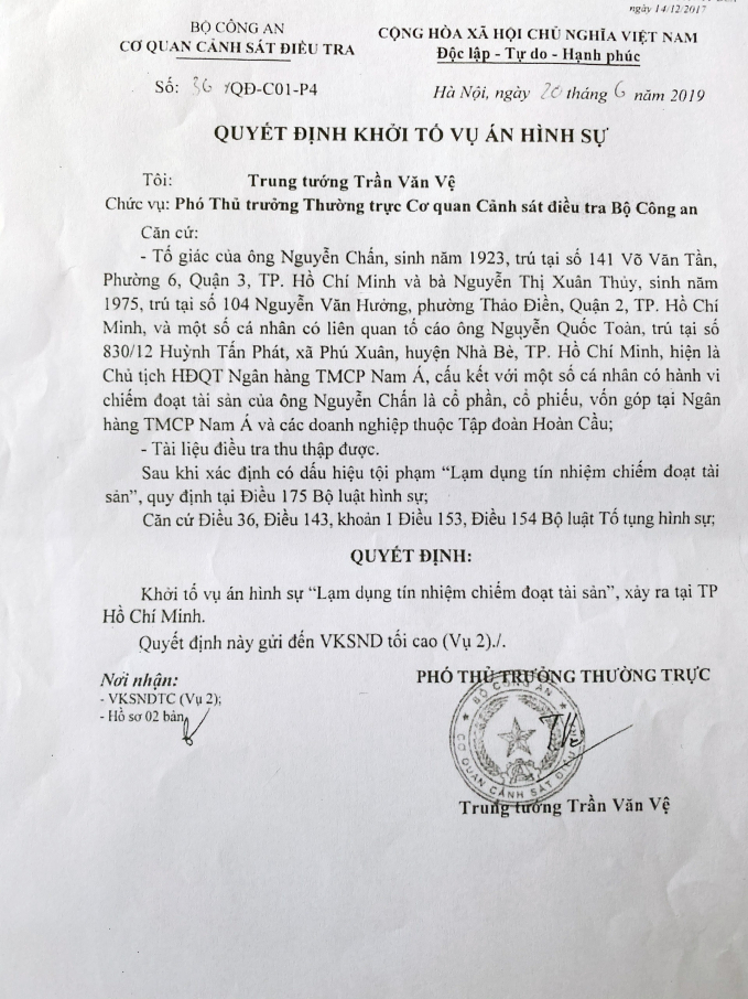 Nam Á Bank bị Bộ Công an khởi tố vào năm 2019 vì dính hàng loạt tranh chấp