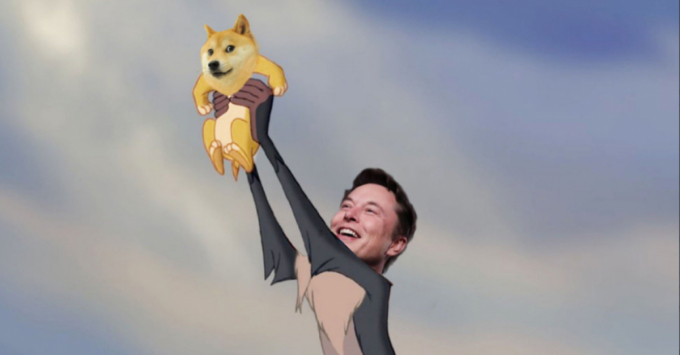 Tỷ phú Elon Musk tự ghép mặt ông vào nhân vật Rafiki trong Lion King trong cảnh Rafiki bế con sử tử có mặt Doge. Ảnh: Twitter.