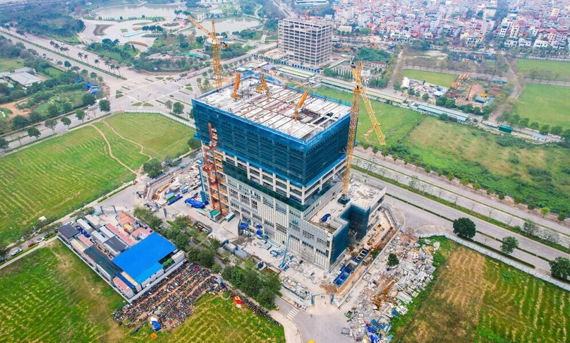 An aerial view of the Samsung R&D center construction site in Hanoi. Photo by The Investor/Trong Hieu.