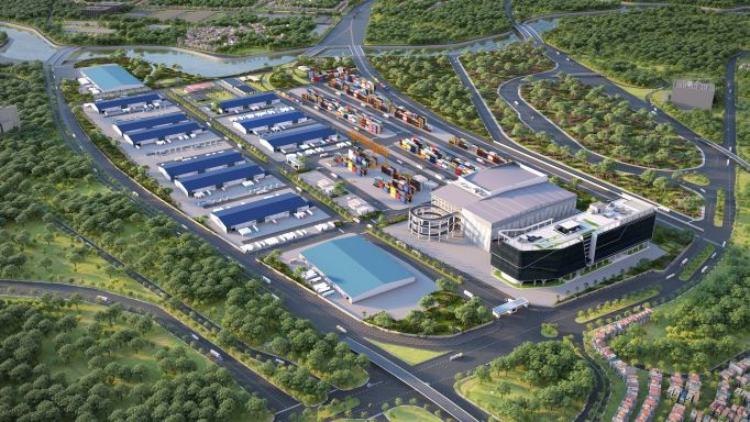 An artist’s impression of the Vietnam SuperPort logistics hub near Hanoi, being co-devevloped by Singapore’s YCH and Vietnam’s T&T. Photo courtesy of T&T Group.