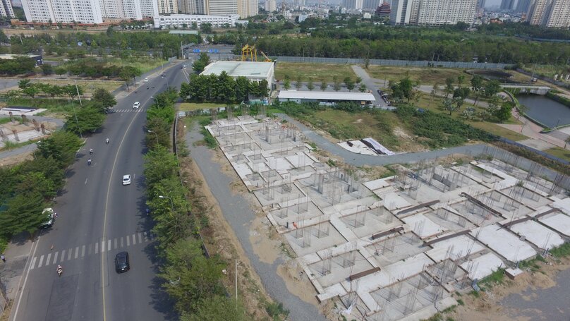 A property project under construction in Thu Thiem urban area, Thu Duc City, HCMC. Photo by The Investor/Gia Huy.