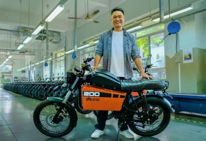 Dat Bike’s founder and CEO Nguyen Ba Canh Son with a Weaver 200 electric motorcycle. Photo courtesy of Dat Bike. 