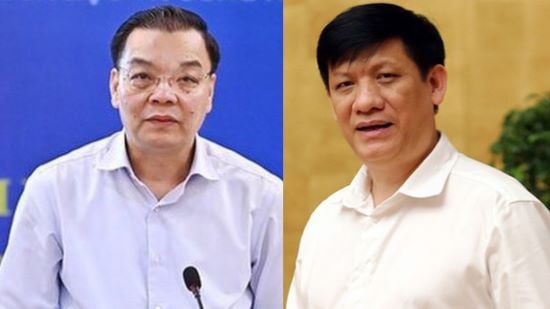 Chu Ngoc Anh (L), Chairman of Hanoi, and Minister of Health Nguyen Thanh Long. Photo courtesy of VOV.